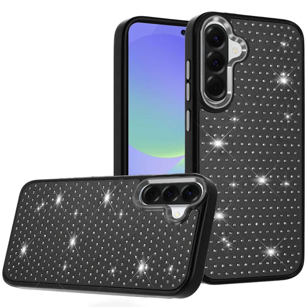 for samsung galaxy a37 beautiful diamond metallic design metal chrome edged hybrid black