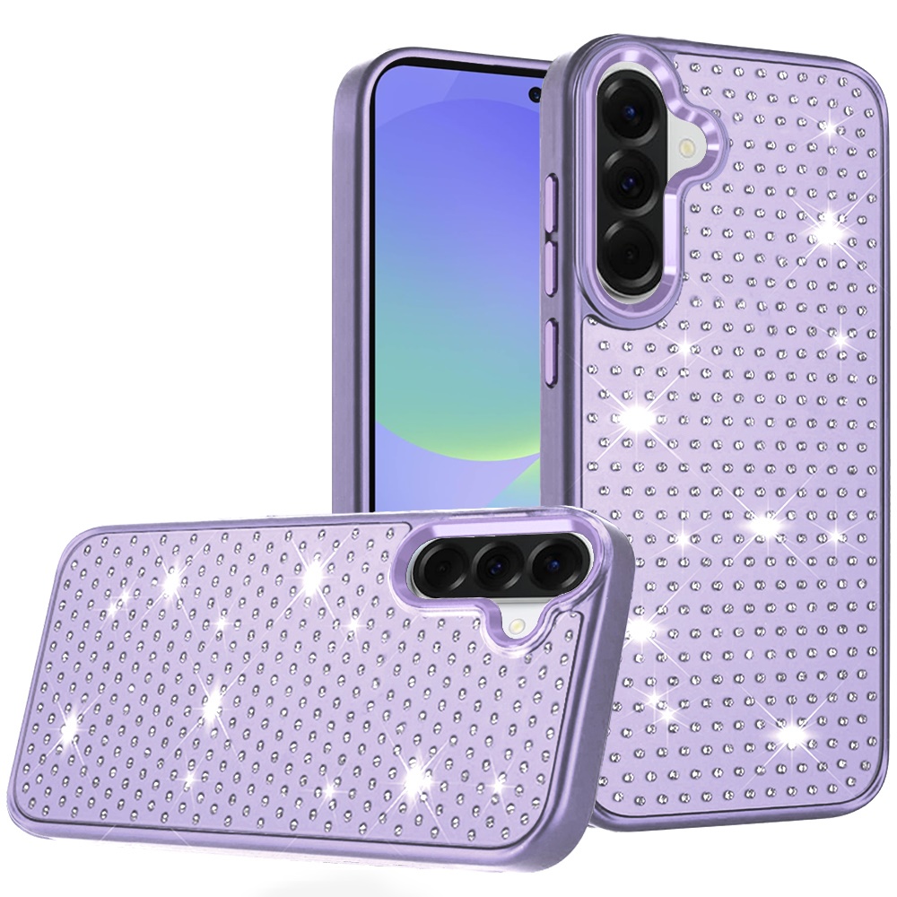 for samsung galaxy a37 beautiful diamond metallic design metal chrome edged hybrid purple