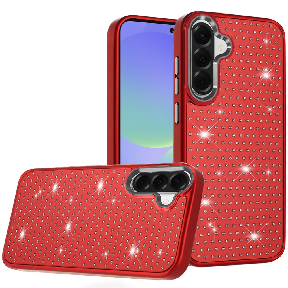 for samsung galaxy a37 beautiful diamond metallic design metal chrome edged hybrid red