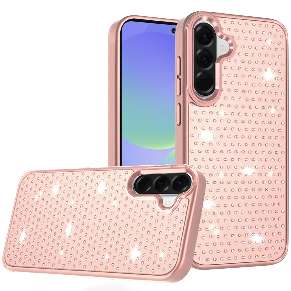 for samsung galaxy a37 beautiful diamond metallic design metal chrome edged hybrid rose gold