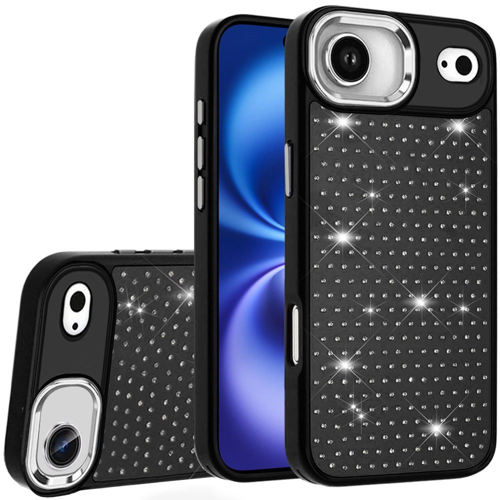 for iphone 17 air beautiful diamond metallic design metal chrome edged hybrid black