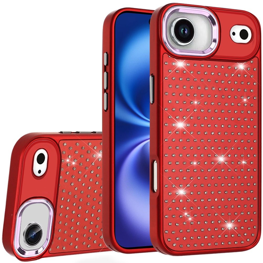 for iphone 17 air beautiful diamond metallic design metal chrome edged hybrid red
