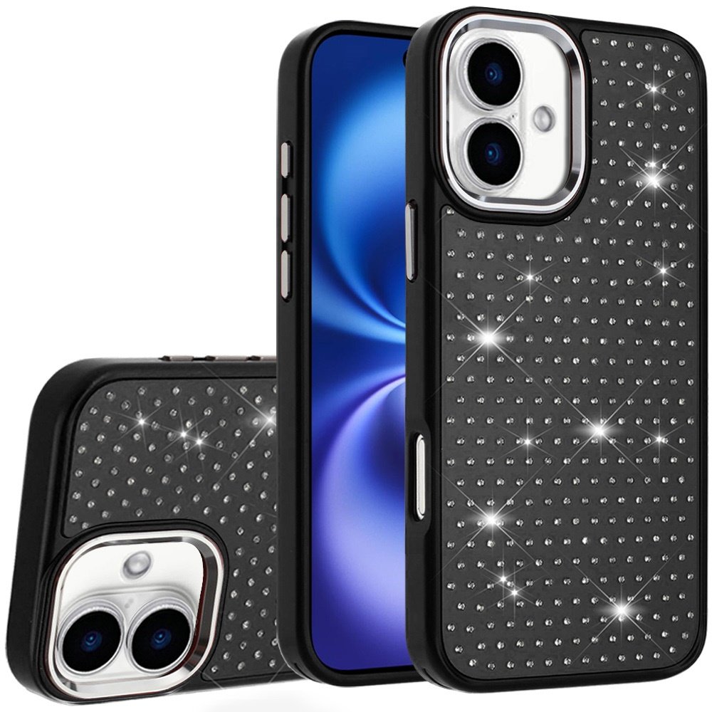 for iphone 17 beautiful diamond metallic design metal chrome edged hybrid black