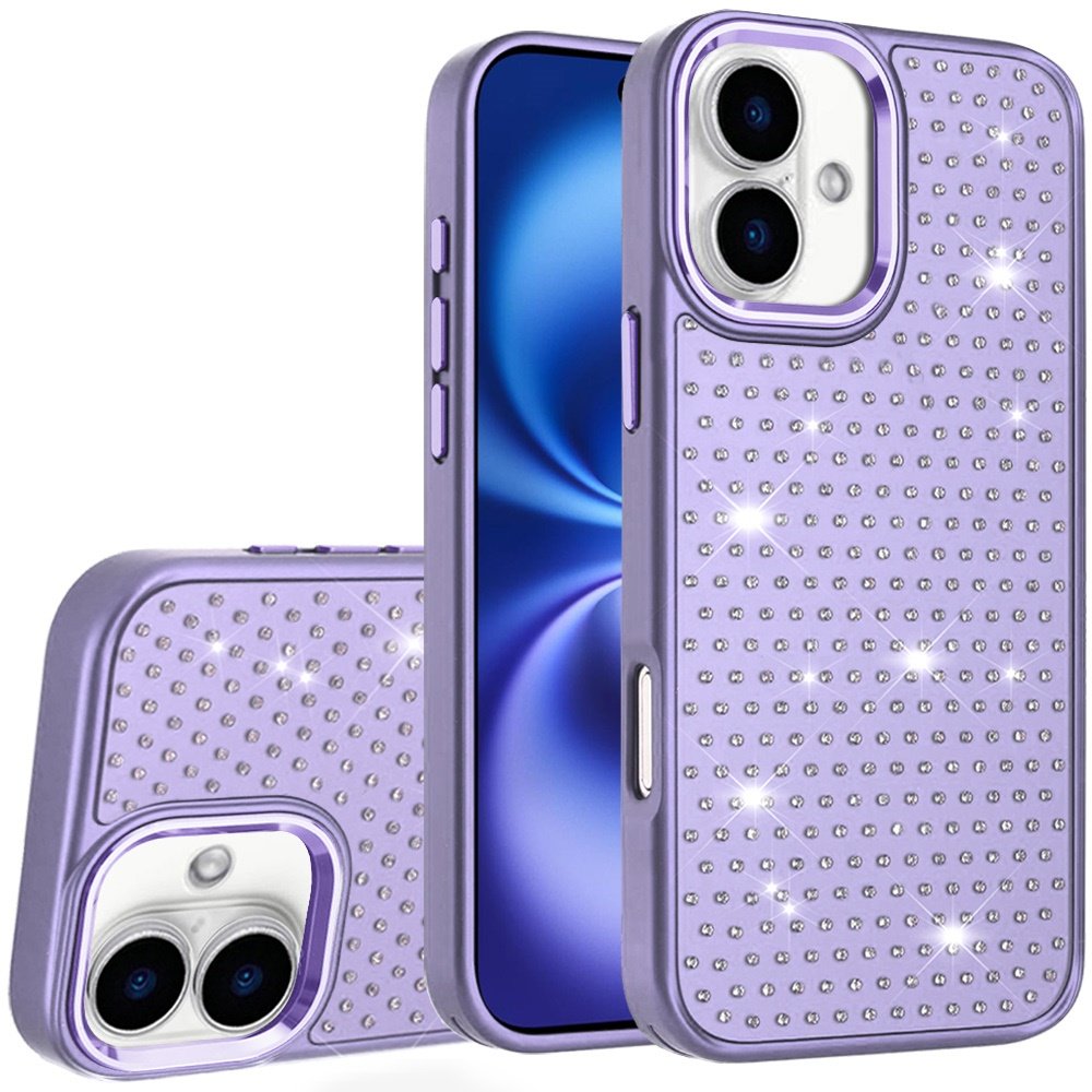 for iphone 17 beautiful diamond metallic design metal chrome edged hybrid purple