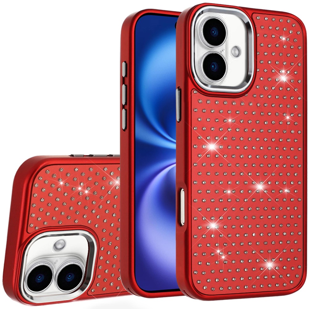 for iphone 17 beautiful diamond metallic design metal chrome edged hybrid red