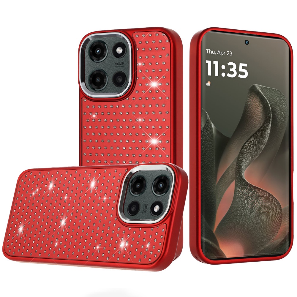 for motorola edge 2025 beautiful diamond metallic design metal chrome edged hybrid red