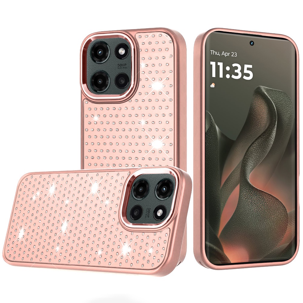 for motorola edge 2025 beautiful diamond metallic design metal chrome edged hybrid rose gold