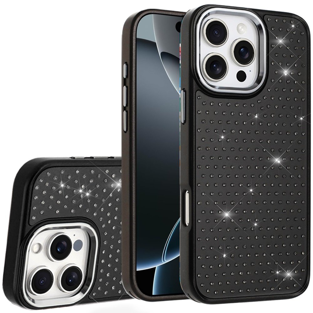 for iphone 16 pro max 6.9 beautiful diamond metallic design metal chrome edged hybrid black