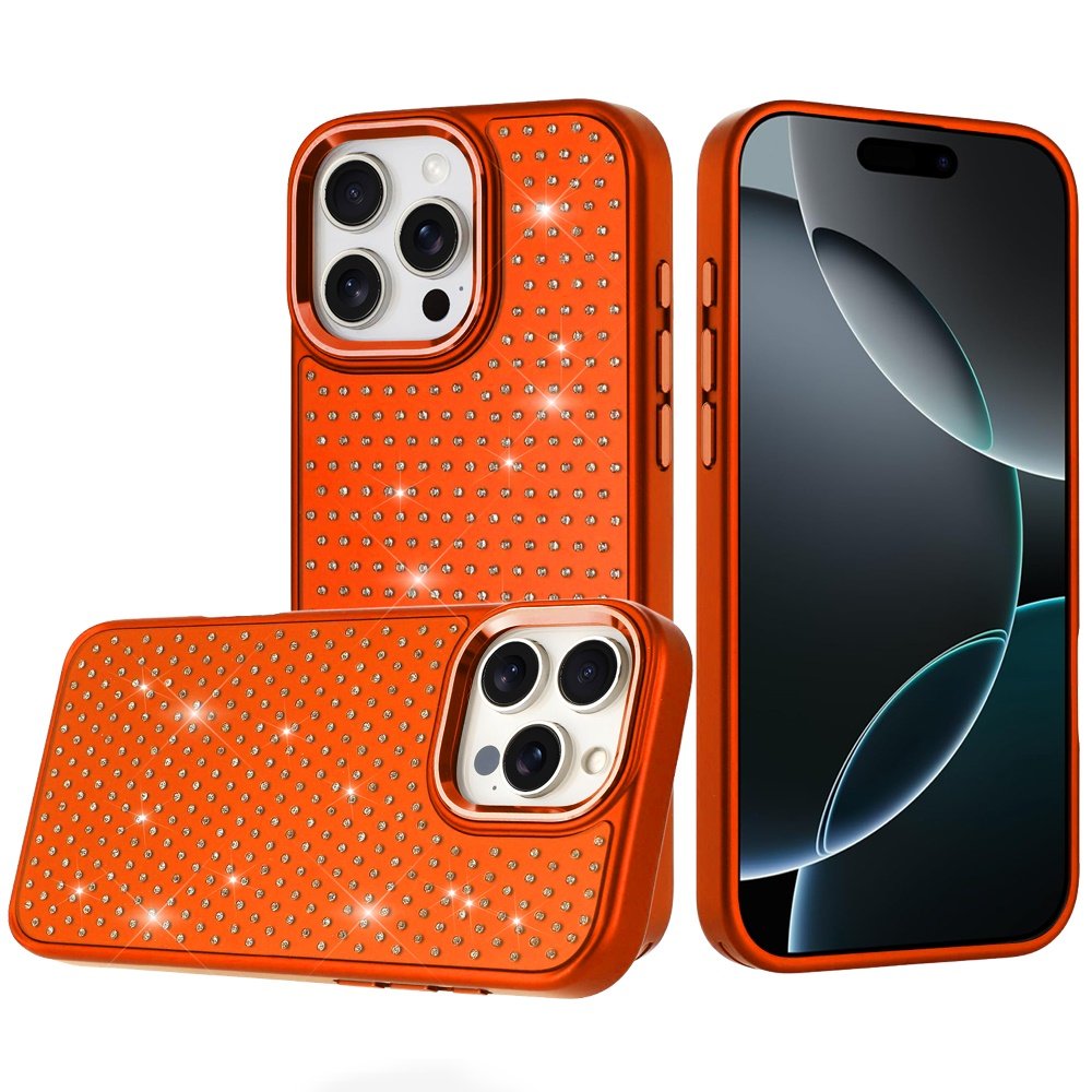 for iphone 16 pro max 6.9 inch beautiful diamond metallic design metal chrome edged hybrid cosmic orange