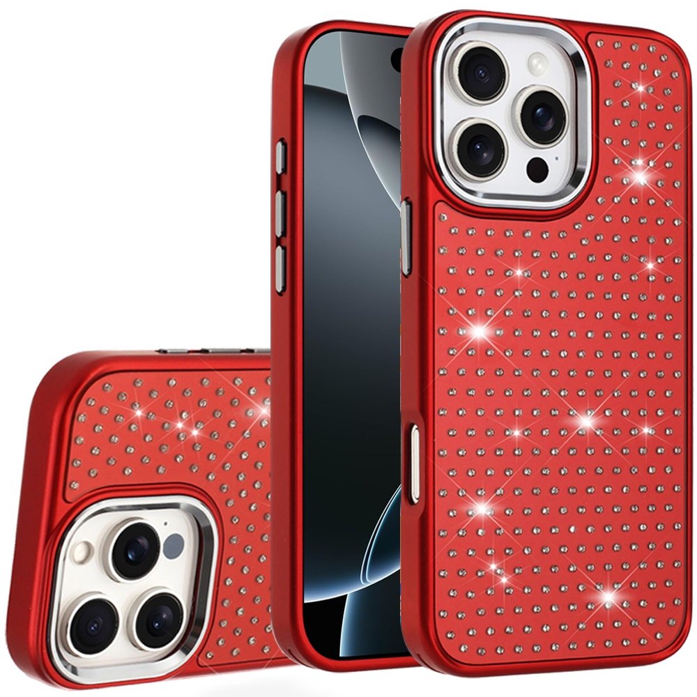 for iphone 16 pro max 6.9 beautiful diamond metallic design metal chrome edged hybrid red