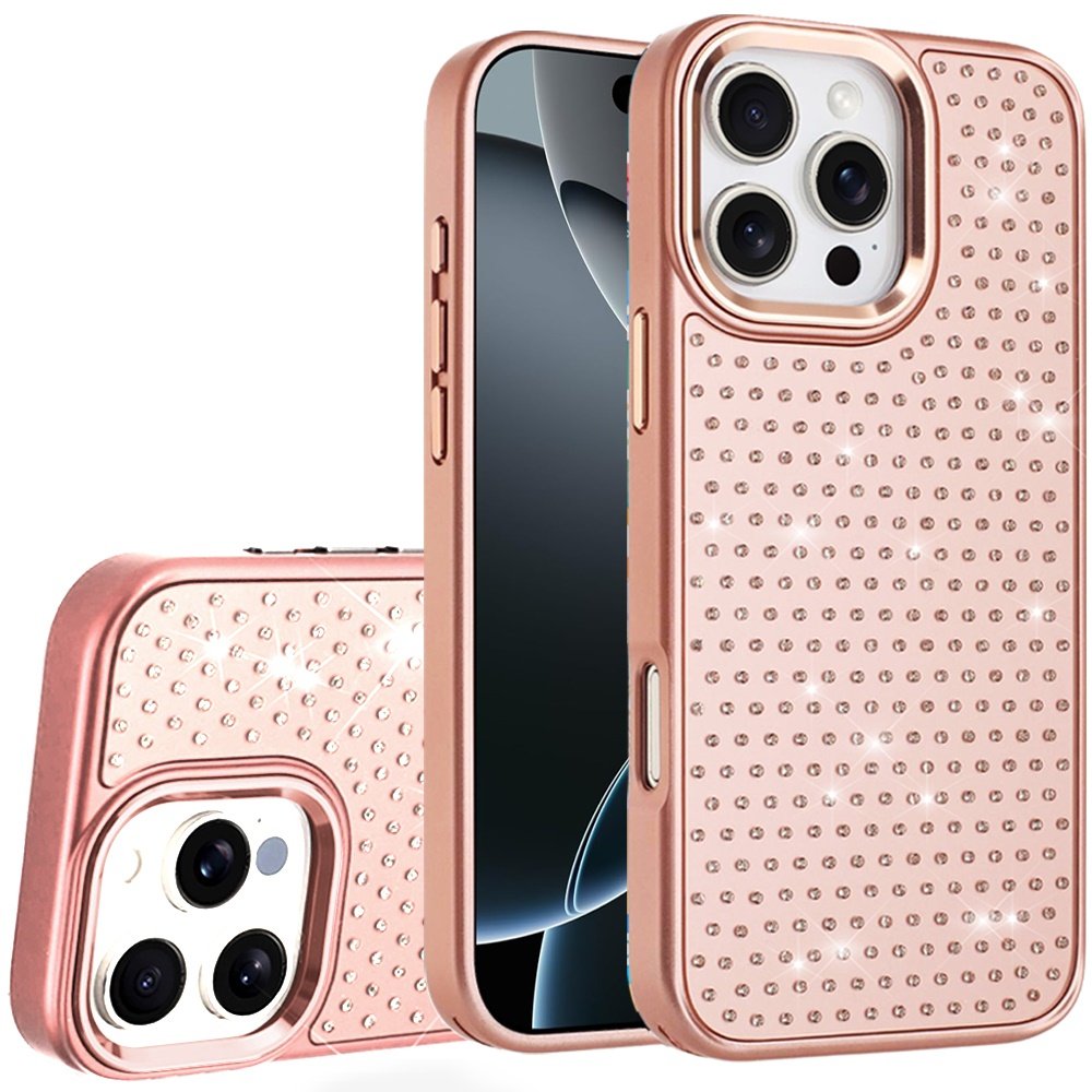 for iphone 16 pro max 6.9 beautiful diamond metallic design metal chrome edged hybrid rose gold