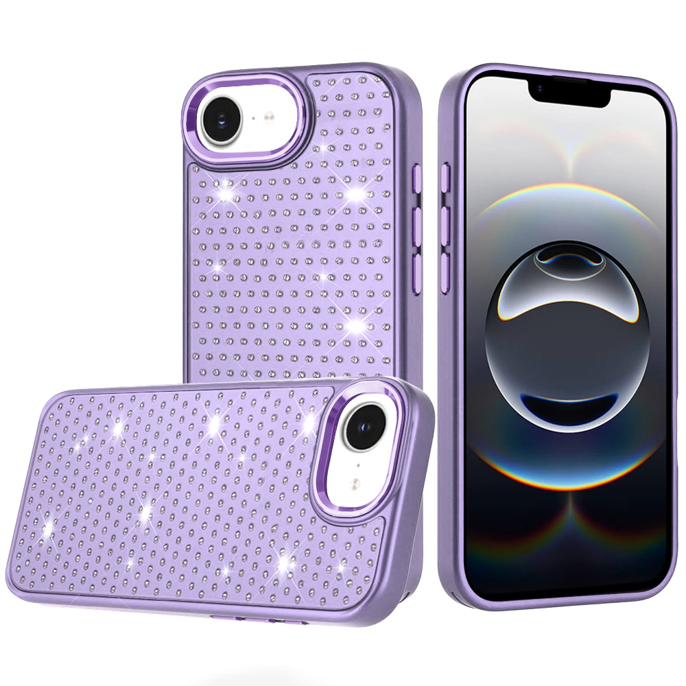 for iphone 17e / 16e / se4 beautiful diamond metallic design metal chrome edged hybrid purple