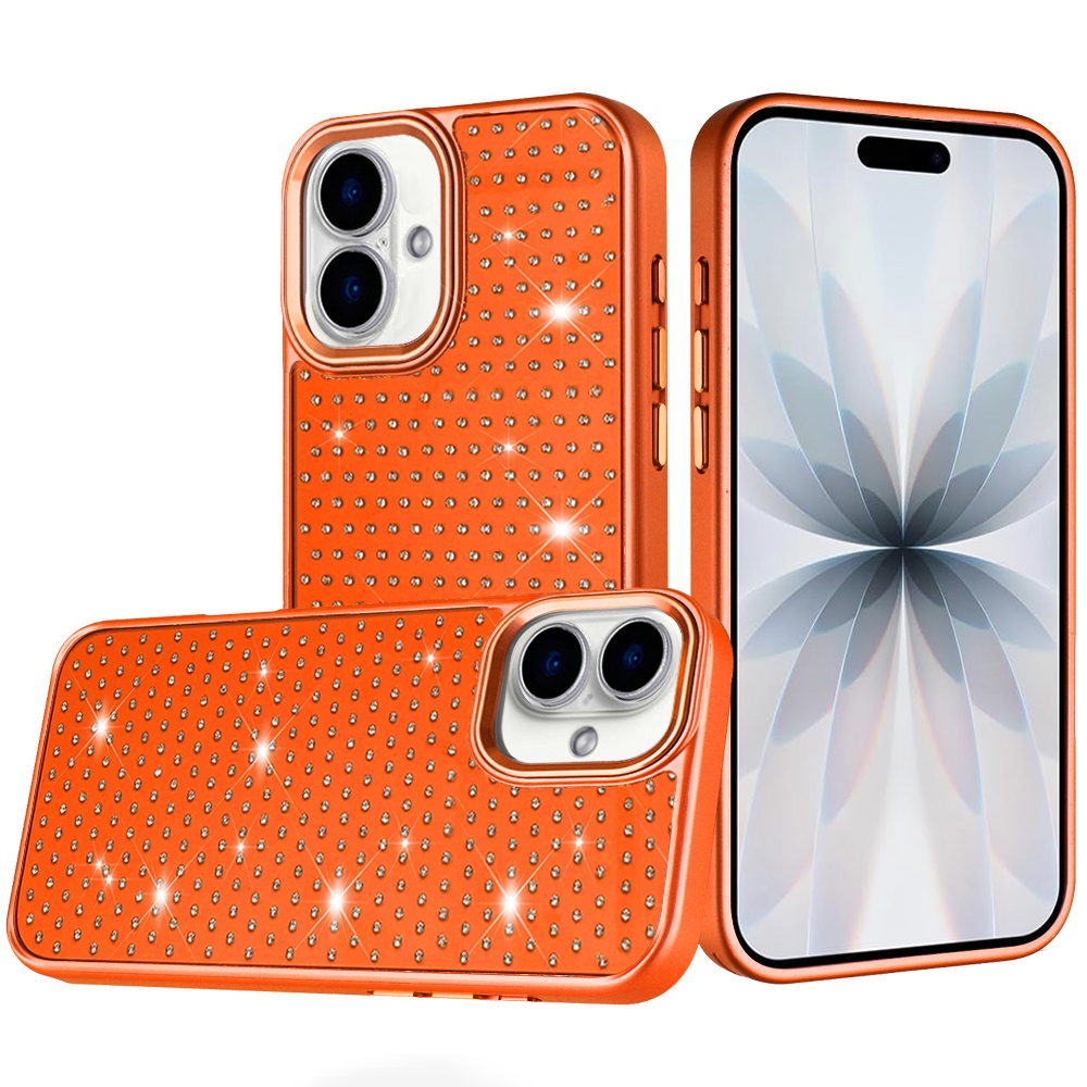 for iphone 17 beautiful diamond metallic design metal chrome edged hybrid cosmic orange