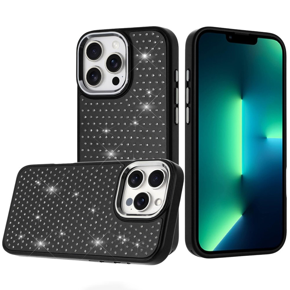 for iphone 13 pro max beautiful diamond metallic design metal chrome edged hybrid black