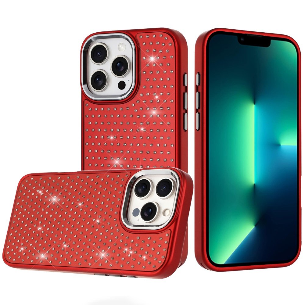 for iphone 13 pro max beautiful diamond metallic design metal chrome edged hybrid red