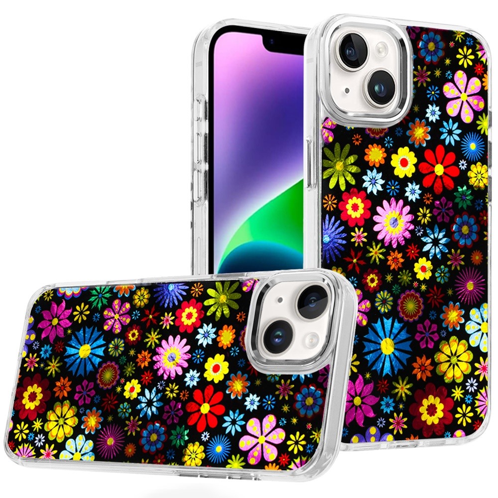 for iphone 13/14 beautiful epoxy designs with chrome metallic edges hybrid 2