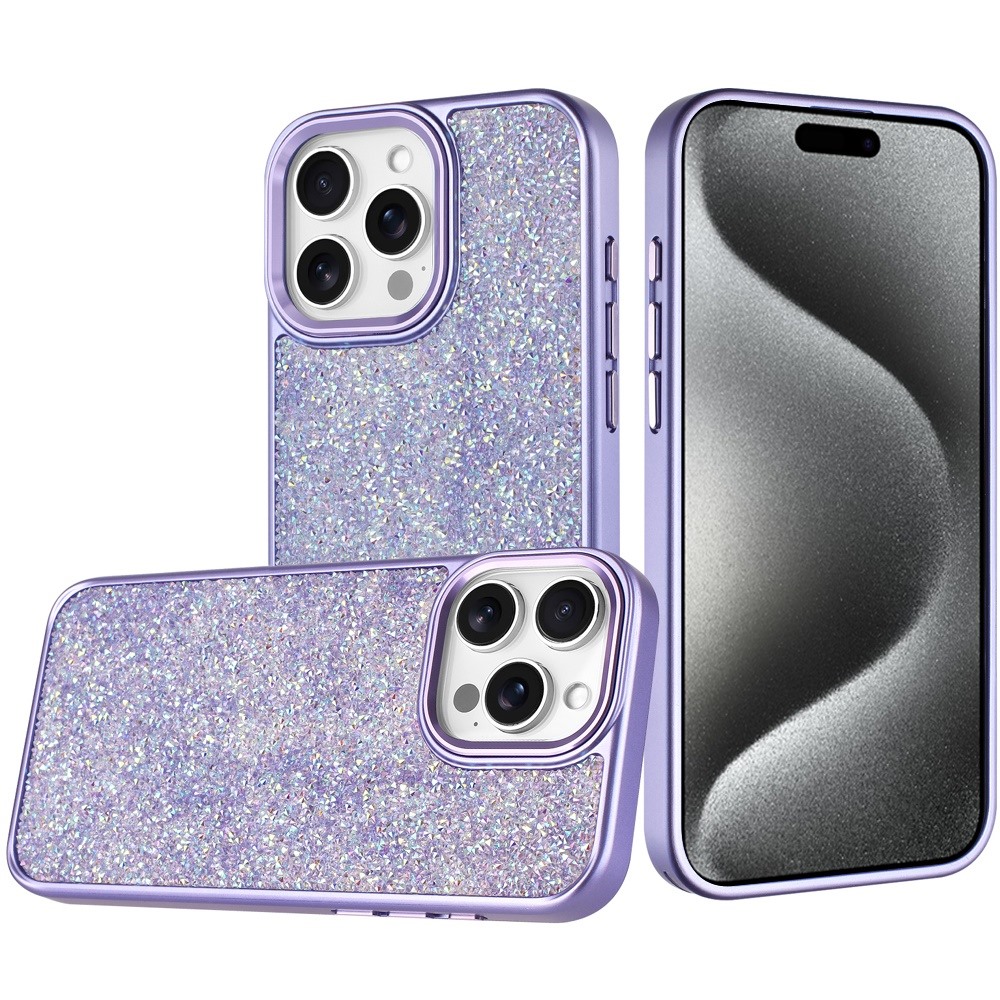 for ip15 pro max crystal glass diamond with metallic buttons and edges hybrid case dark purple