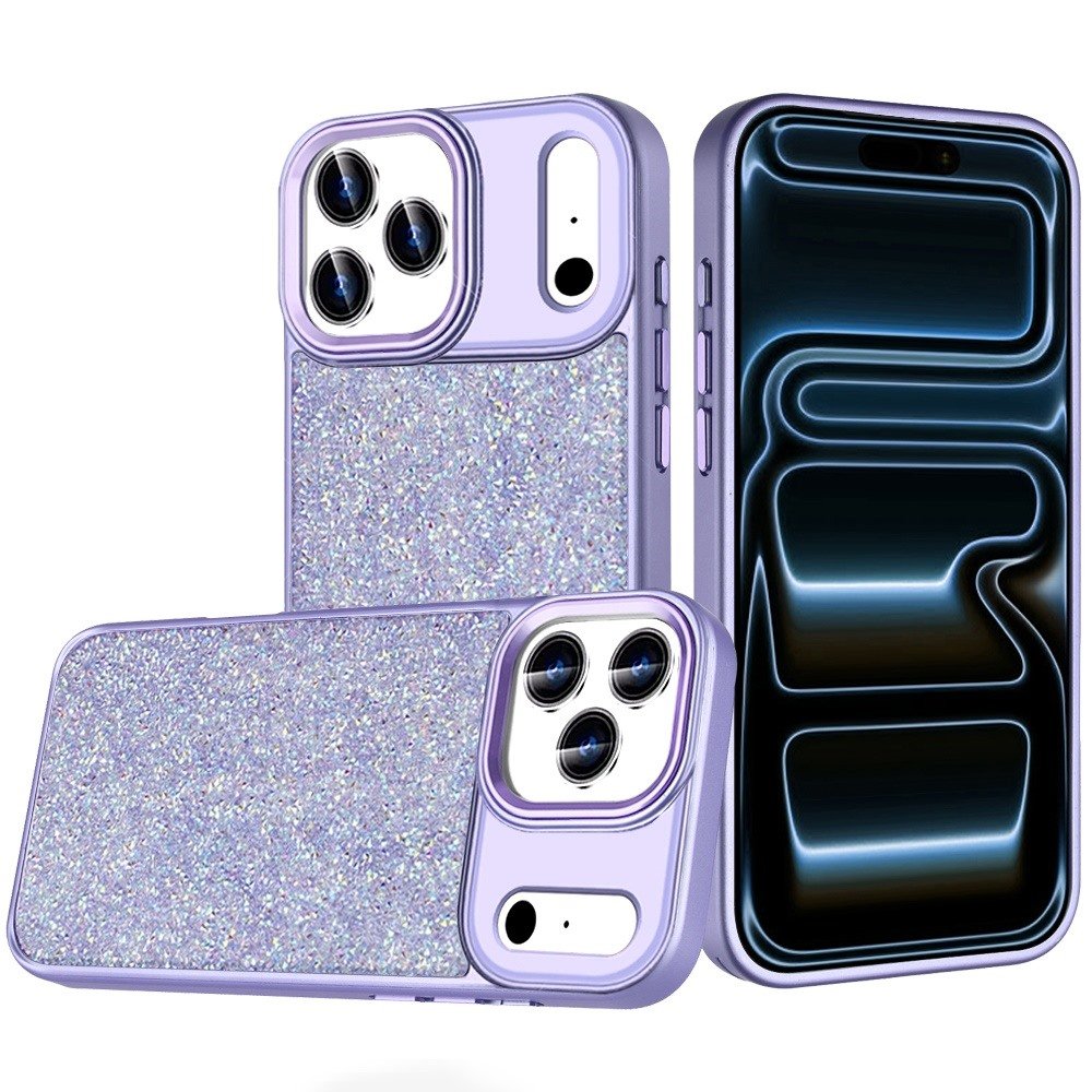 for iphone 17 pro crystal glass diamond with metallic buttons and edges hybrid case dark purple