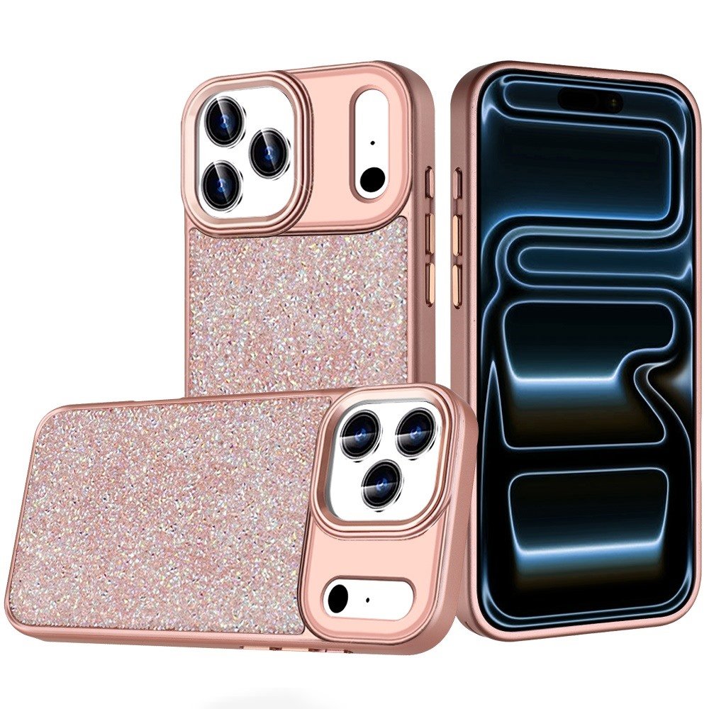 for iphone 17 pro crystal glass diamond with metallic buttons and edges hybrid case rose gold