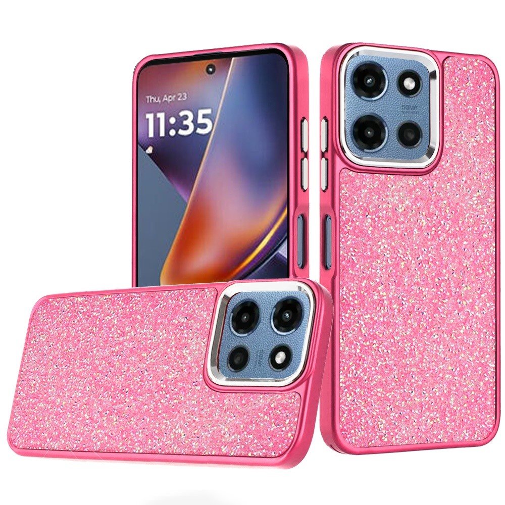 for moto g 5g 2025/2026 g play 2026 crystal glass diamond with metallic buttons and edges hybrid case hot pink