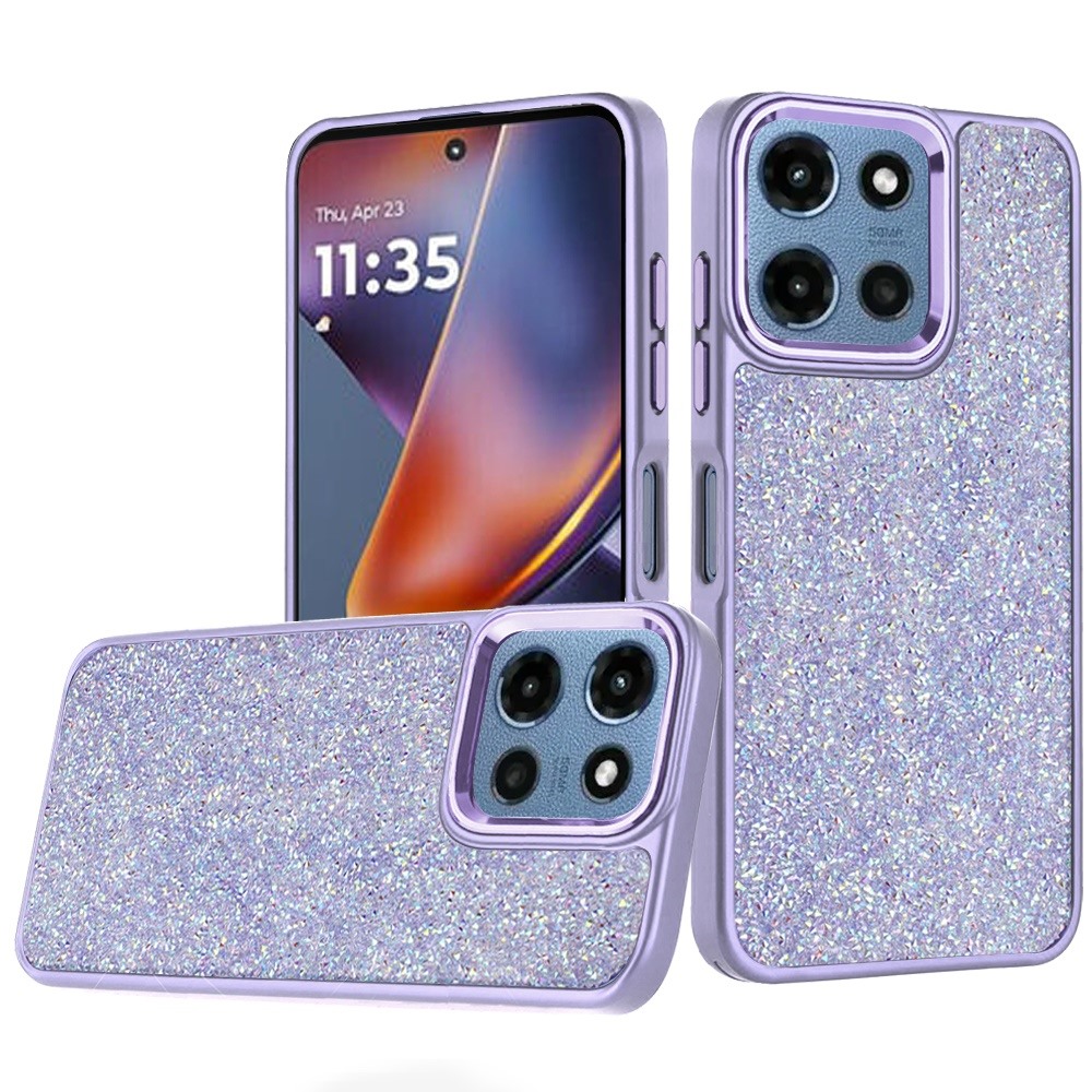 for moto g 5g 2025/2026 g play 2026 crystal glass diamond with metallic buttons and edges hybrid case dark purple