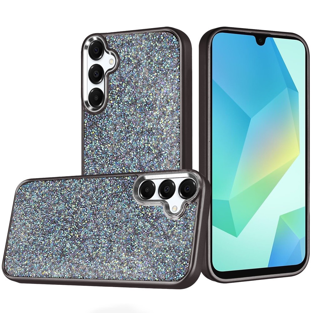 for samsung a16 5g crystal glass diamond with metallic buttons and edges hybrid case black