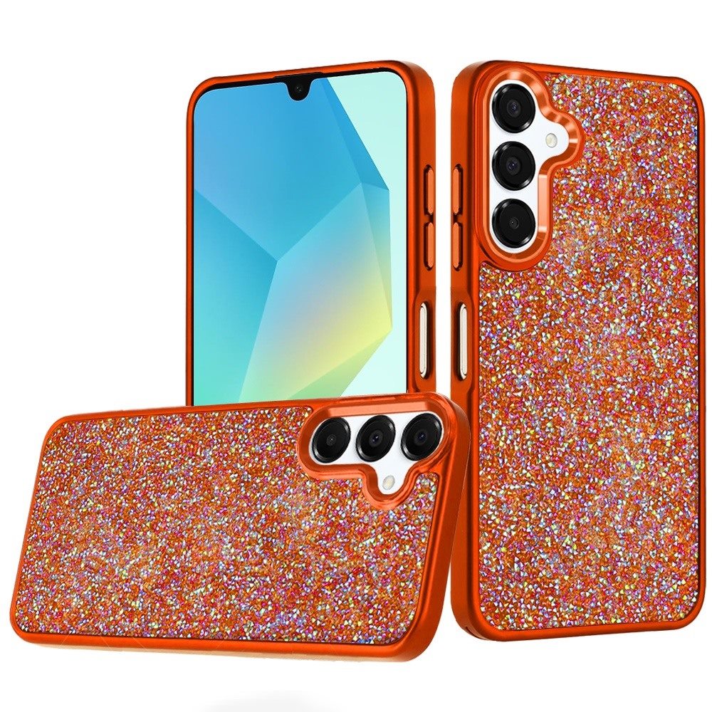 for samsung a16 5g crystal glass diamond with metallic buttons and edges hybrid case cosmic orange