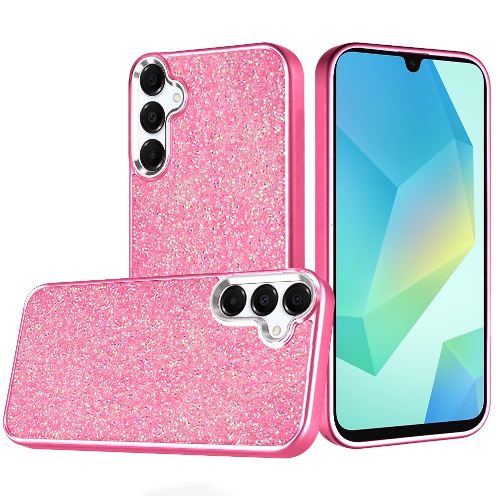 for samsung a16 5g crystal glass diamond with metallic buttons and edges hybrid case hot pink
