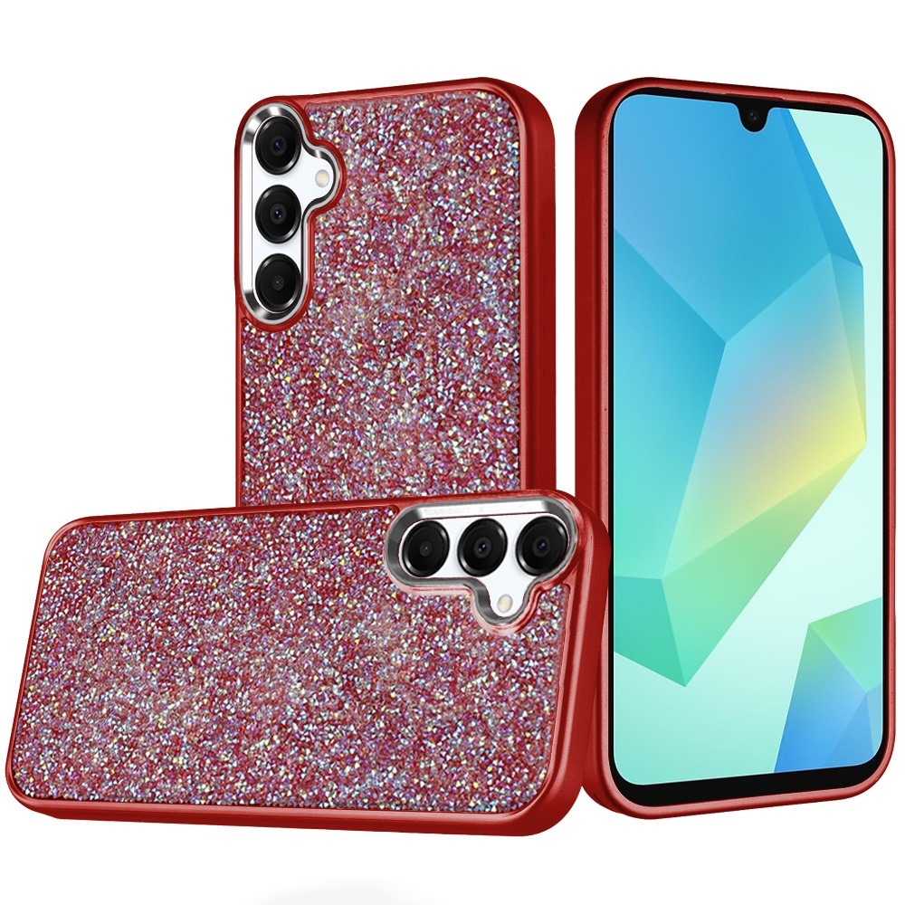 for samsung a16 5g crystal glass diamond with metallic buttons and edges hybrid case red