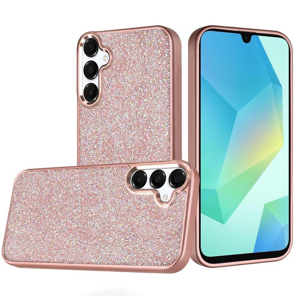 for samsung a16 5g crystal glass diamond with metallic buttons and edges hybrid case rose gold