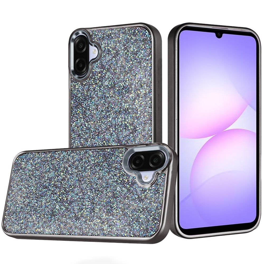 for samsung galaxy a07 crystal glass diamond with metallic buttons and edges hybrid case black