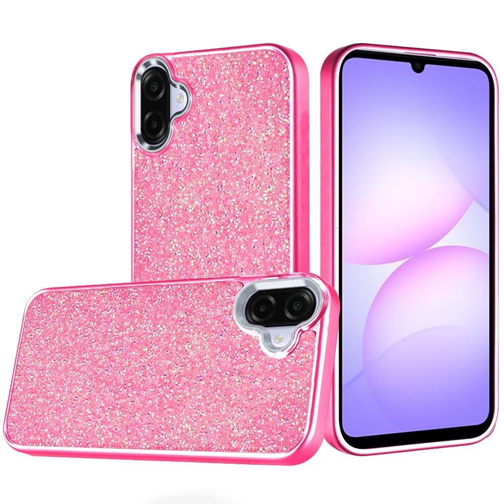 for samsung galaxy a07 crystal glass diamond with metallic buttons and edges hybrid case hot pink