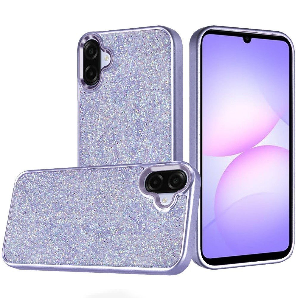 for samsung galaxy a07 crystal glass diamond with metallic buttons and edges hybrid case dark purple