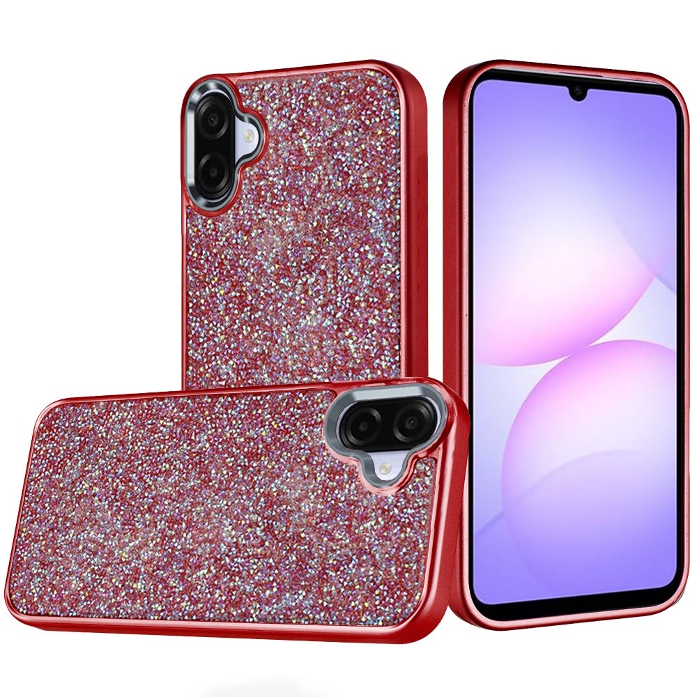 for samsung galaxy a07 crystal glass diamond with metallic buttons and edges hybrid case red