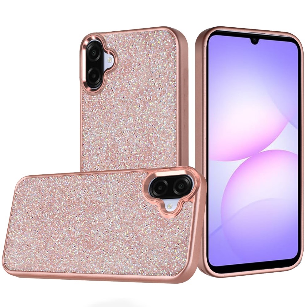 for samsung galaxy a07 crystal glass diamond with metallic buttons and edges hybrid case rose gold