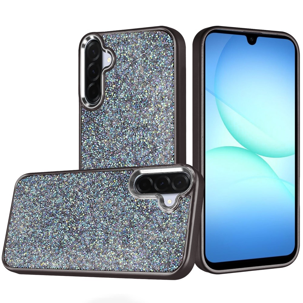 for samsung a17 5g crystal glass diamond with metallic buttons and edges hybrid case black