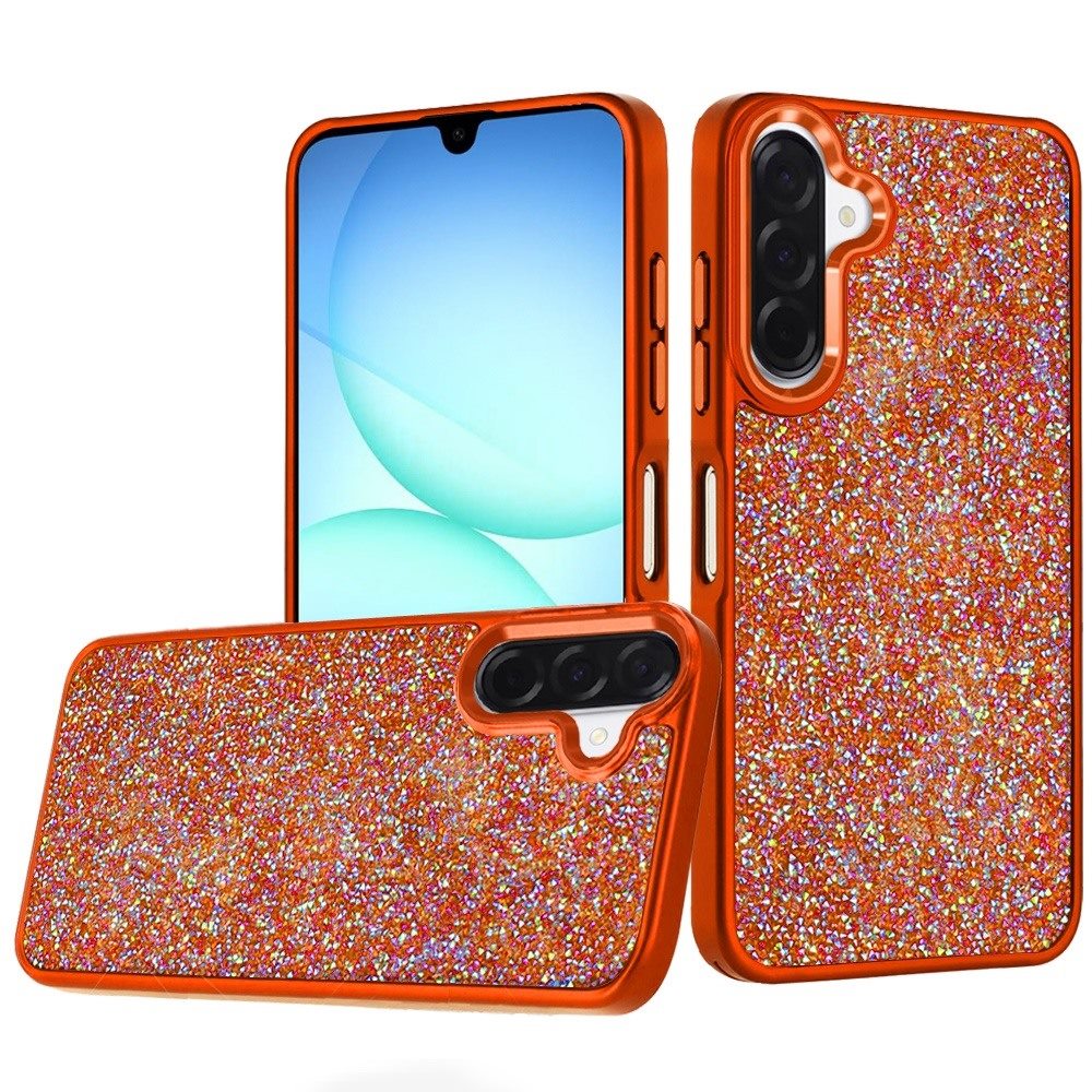 for samsung a17 5g crystal glass diamond with metallic buttons and edges hybrid case cosmic orange