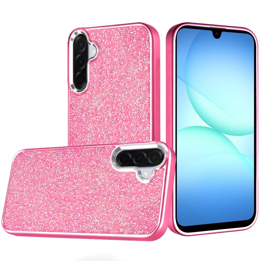 for samsung a17 5g crystal glass diamond with metallic buttons and edges hybrid case hot pink