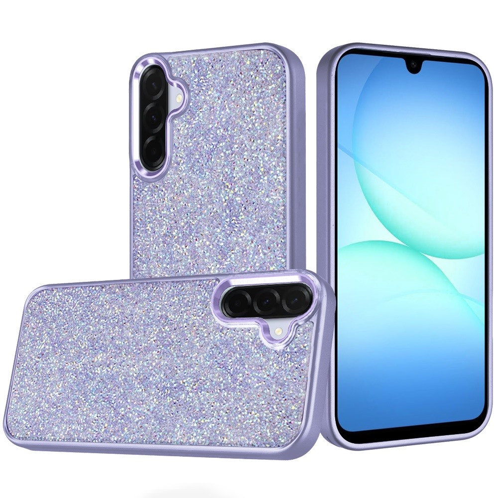 for samsung a17 5g crystal glass diamond with metallic buttons and edges hybrid case dark purple