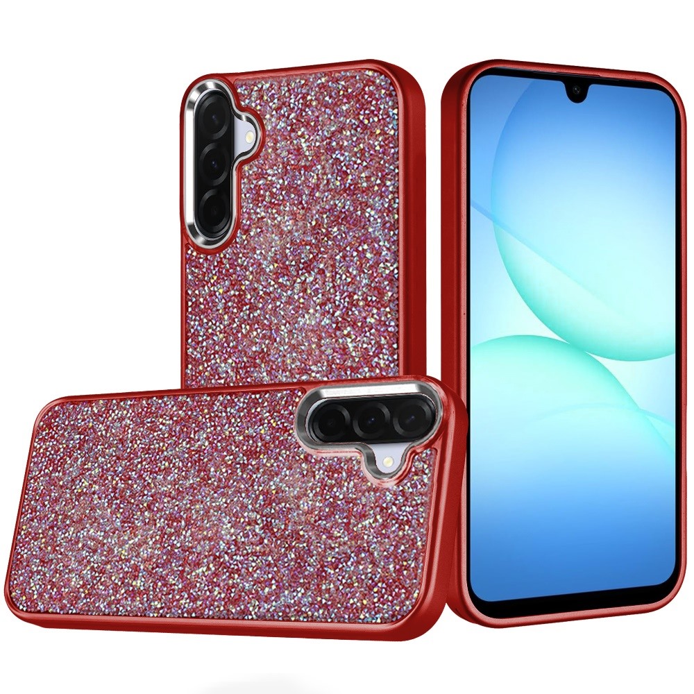 for samsung a17 5g crystal glass diamond with metallic buttons and edges hybrid case red
