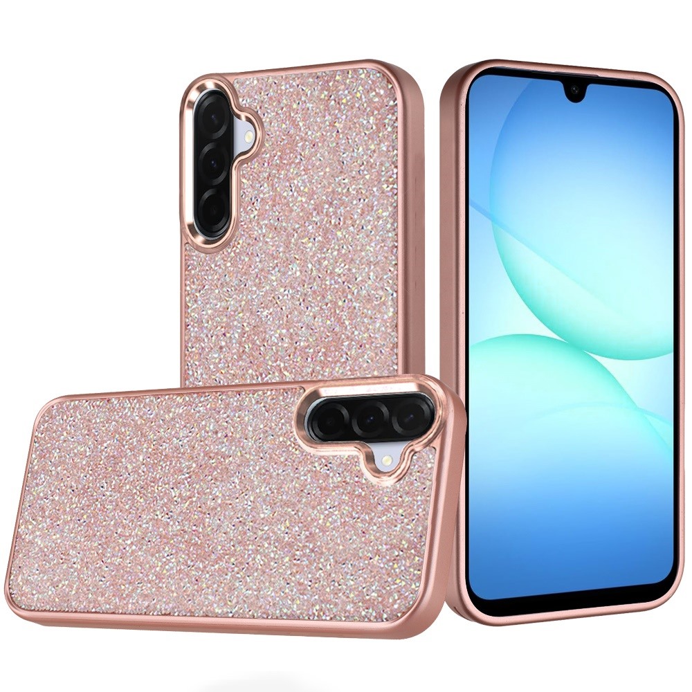 for samsung a17 5g crystal glass diamond with metallic buttons and edges hybrid case rose gold