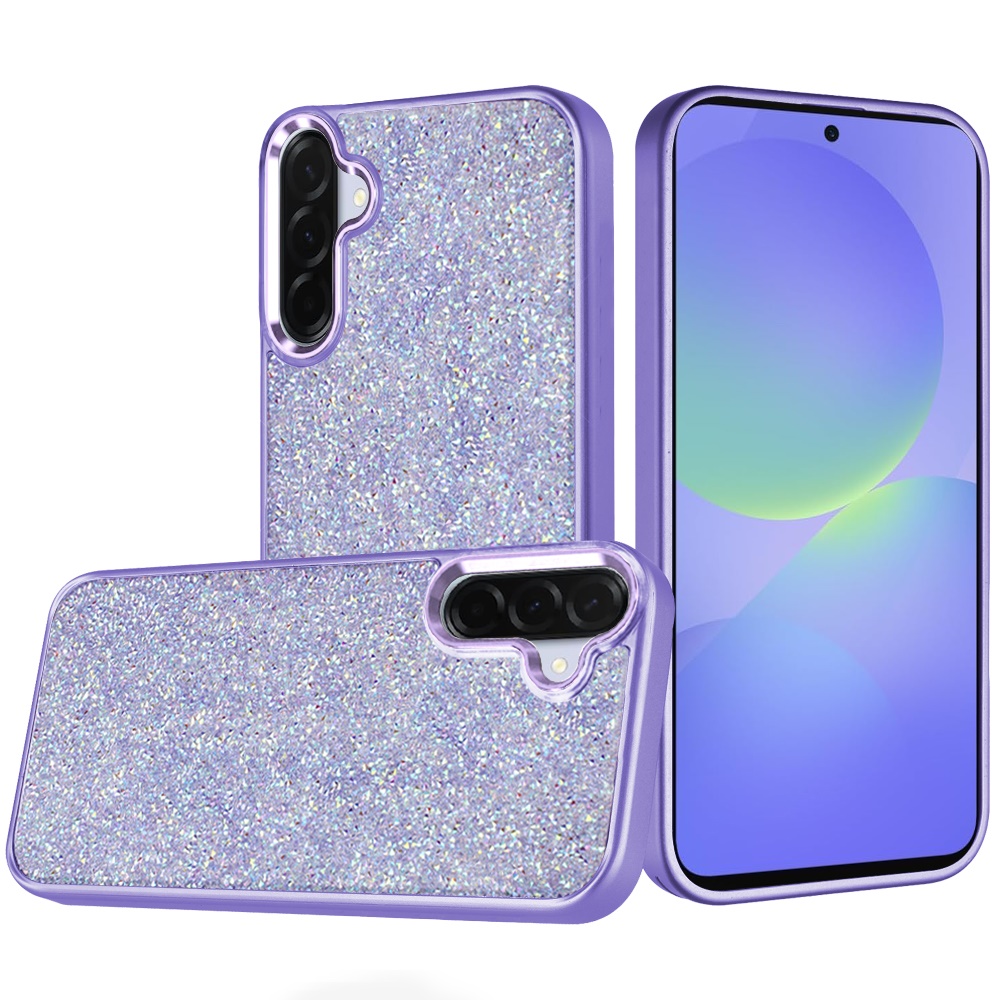 for samsung galaxy a36 / a56 crystal glass diamond with metallic buttons and edges hybrid case dark purple