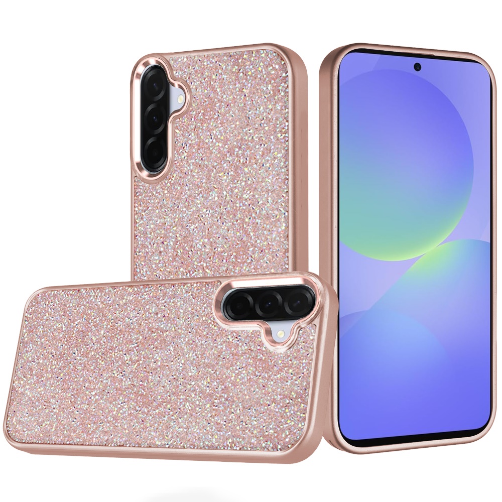 for samsung galaxy a36 / a56 crystal glass diamond with metallic buttons and edges hybrid case rose gold
