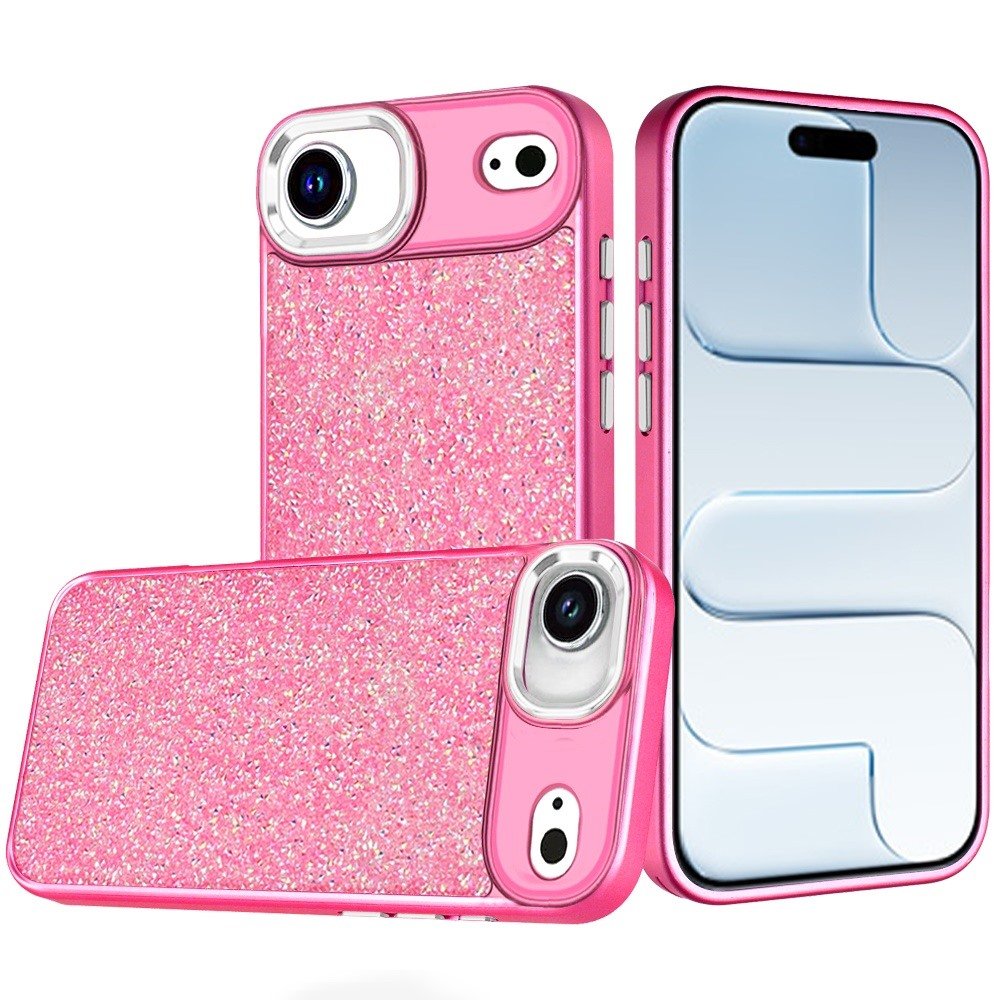 for iphone 17 air crystal glass diamond with metallic buttons and edges hybrid case hot pink