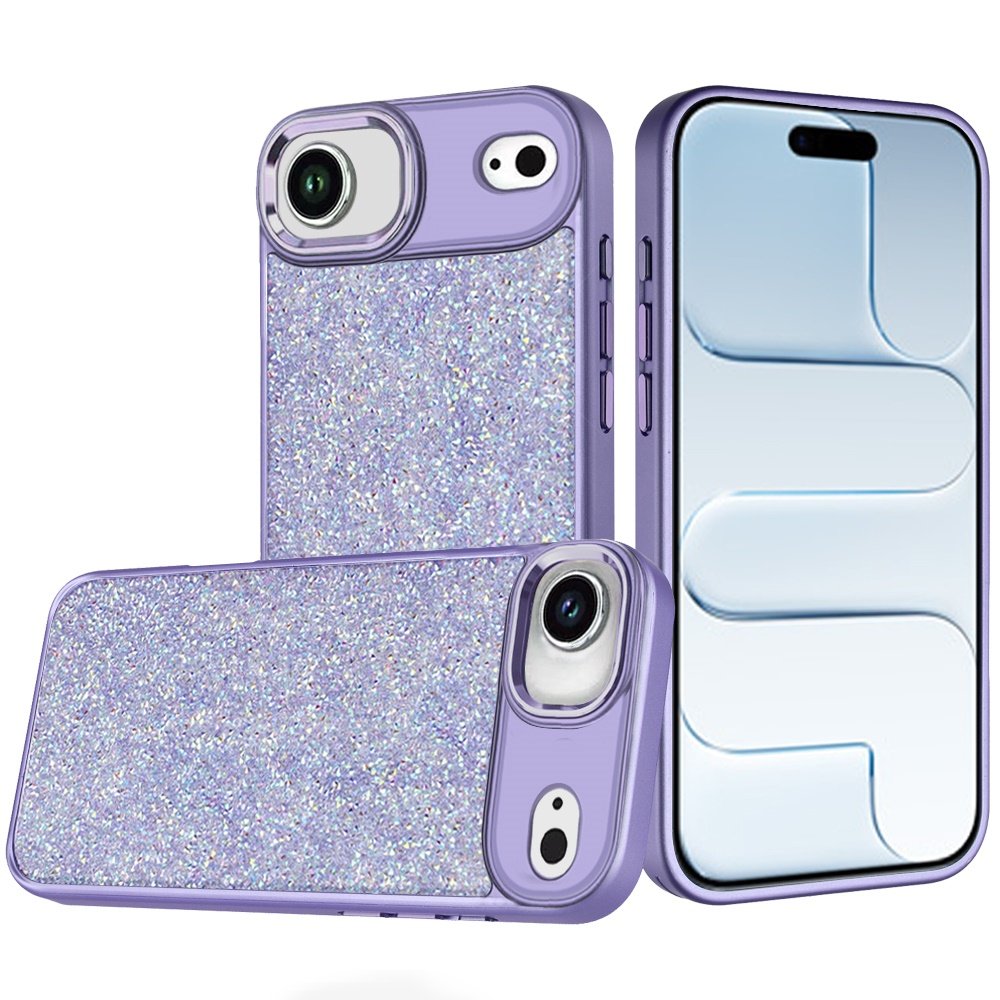 for iphone 17 air crystal glass diamond with metallic buttons and edges hybrid case dark purple