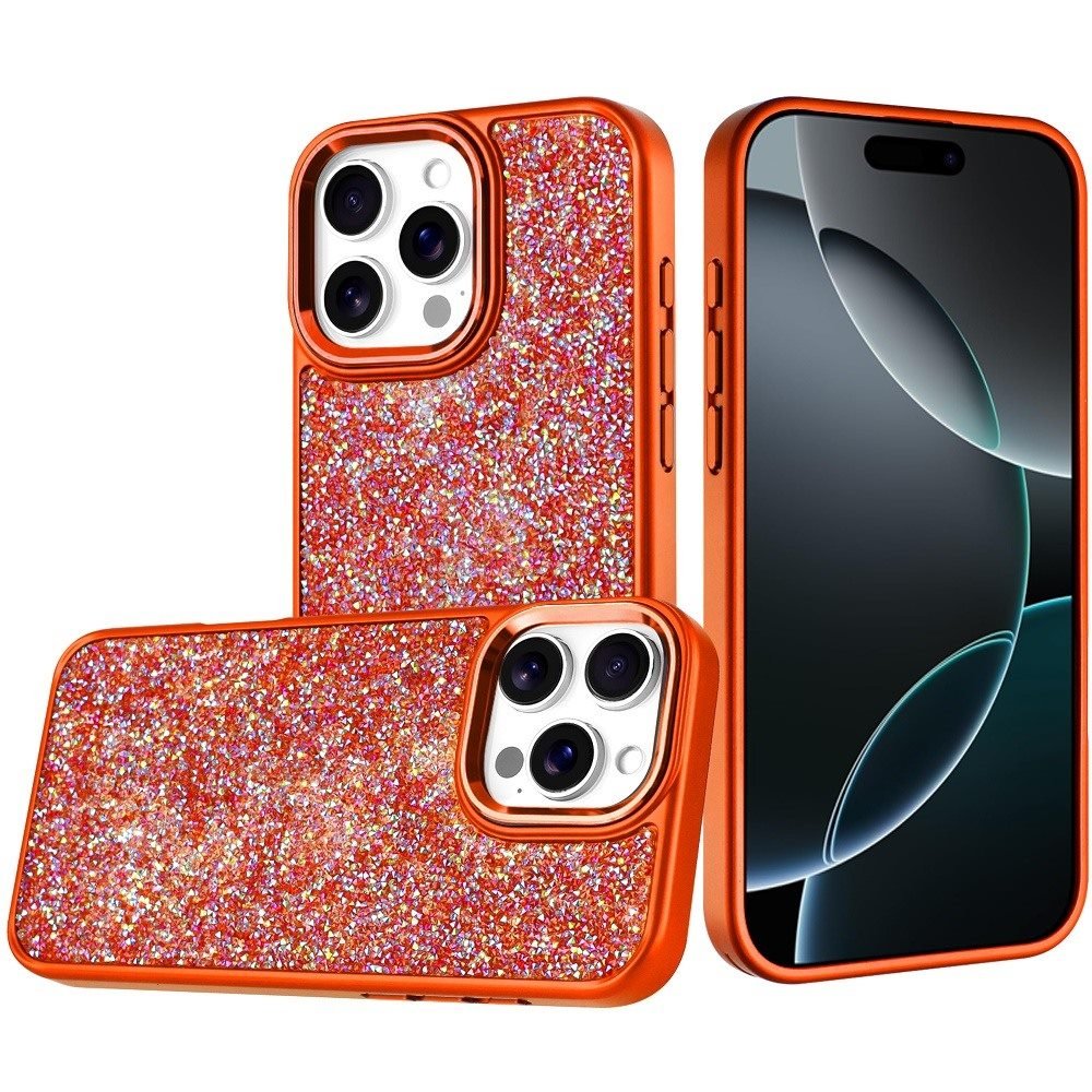 for iphone 16 pro max 6.9 inch crystal glass diamond with metallic buttons and edges hybrid case cosmic orange