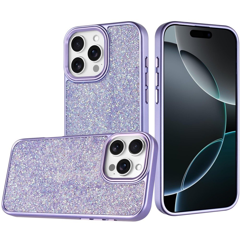 for iphone 16 pro max 6.9 crystal glass diamond with metallic buttons and edges hybrid case dark purple