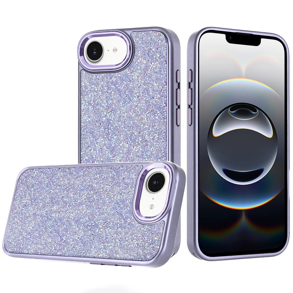 for iphone 17e / 16e / se4 crystal glass diamond with metallic buttons and edges hybrid case dark purple