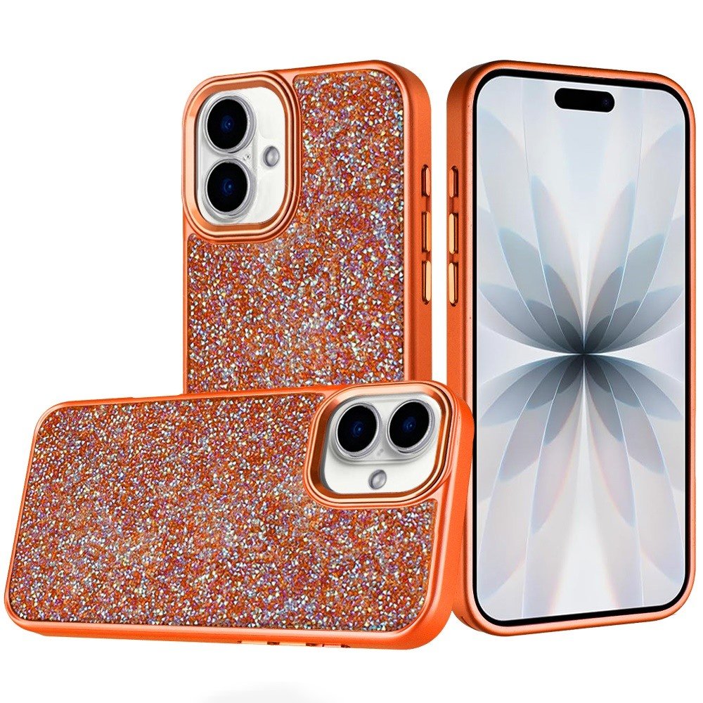 for iphone 17 crystal glass diamond with metallic buttons and edges hybrid case cosmic orange