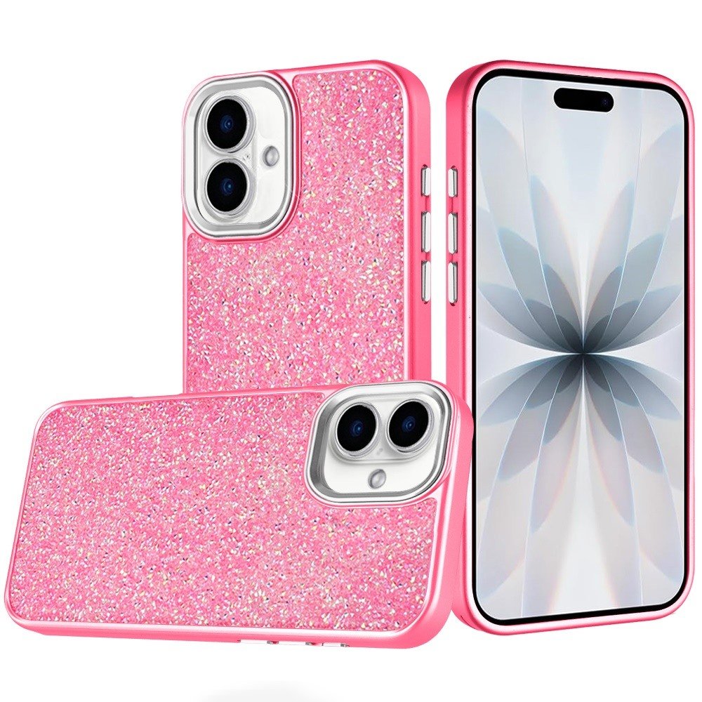 for iphone 17 crystal glass diamond with metallic buttons and edges hybrid case hot pink